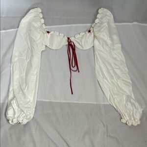 Elegant Cream Crop Top with Red Accents